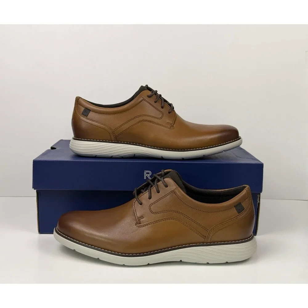 Rockport Garett Plain Toe Men's Size 10.5‎ Leather Brown Cognac CH4295
